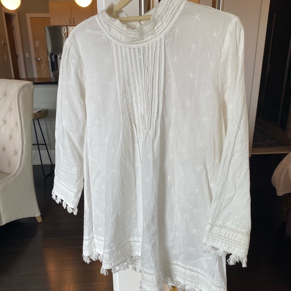 Anthropologie high neck eyelet blouse, 3/4 sleeve - Picture 2 of 9